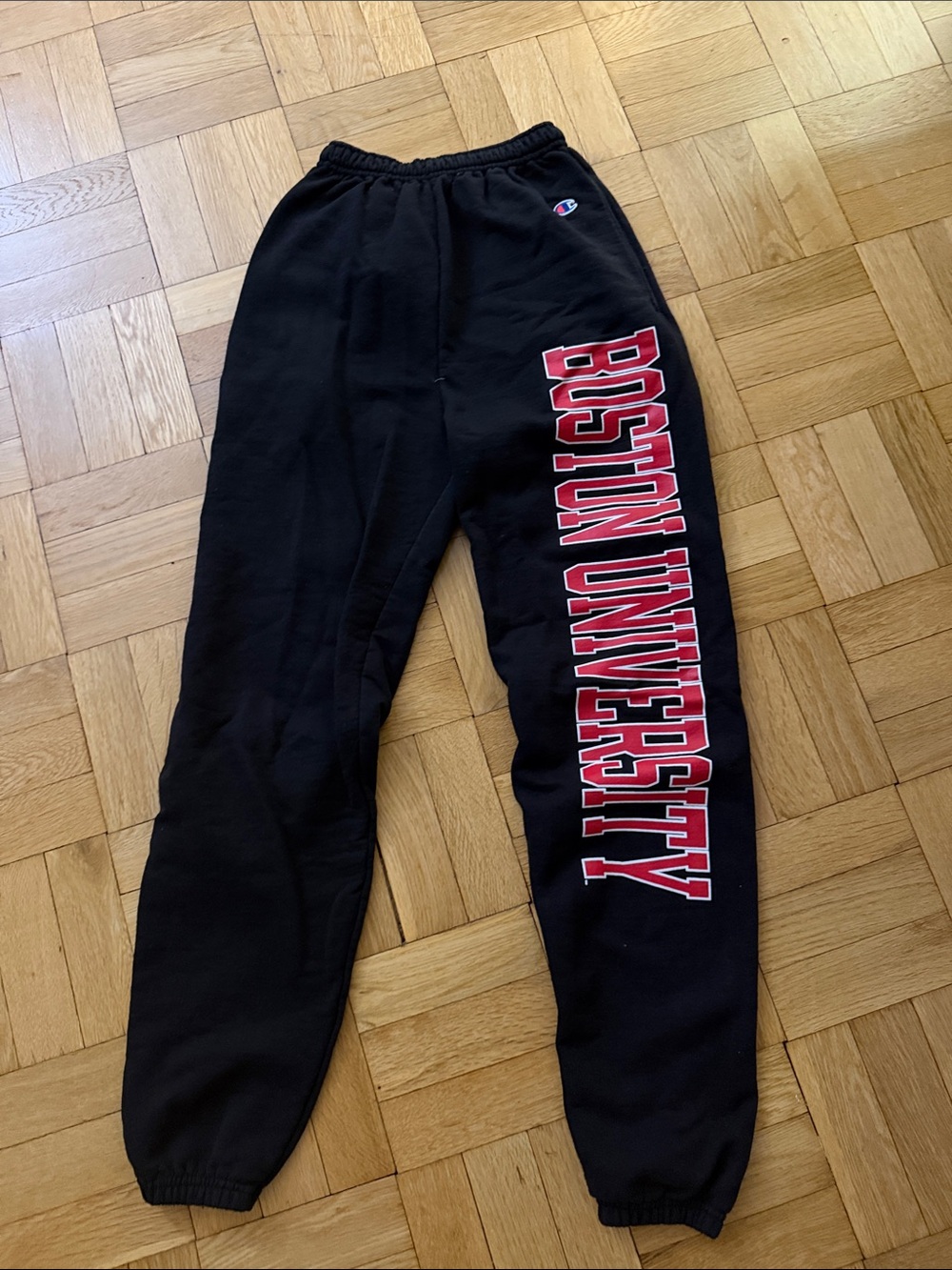 Champion Black Sweatpants with Red Boston University Lettering
